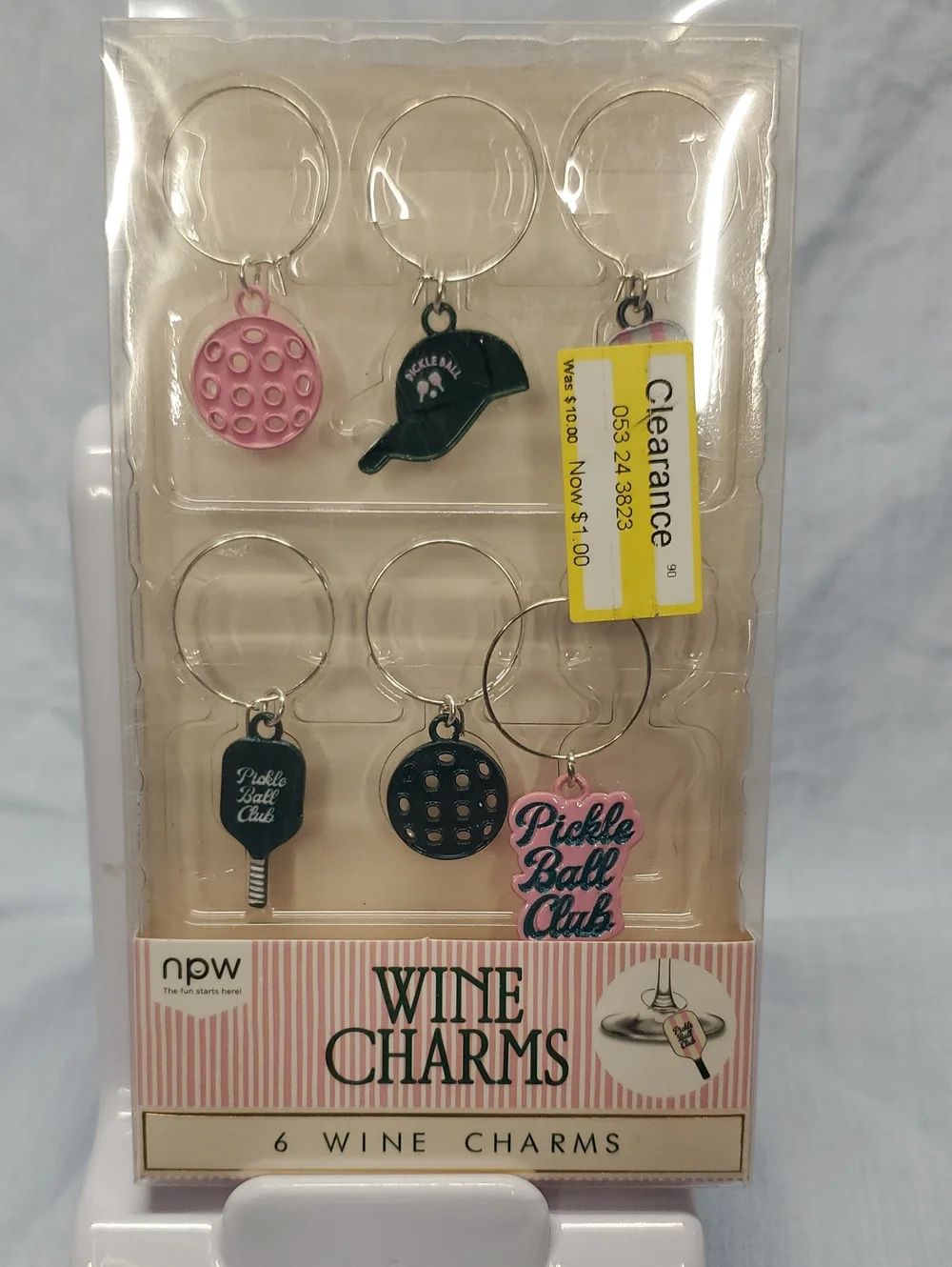 Pickle Ball Club Wine Charms - Pink & Black Set
